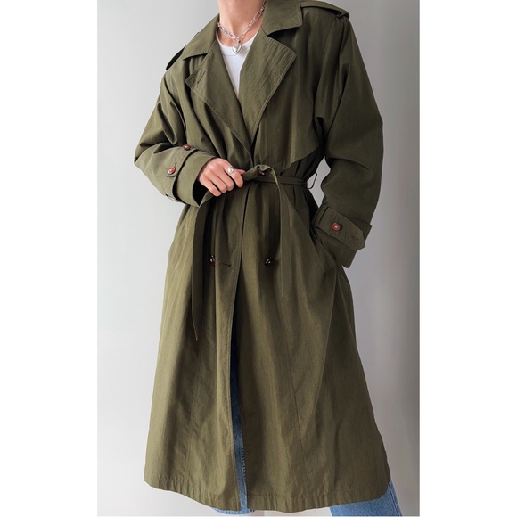 Vintage Jackets & Blazers - ‼️SOLD‼️ Vintage long olive green belted trench coat